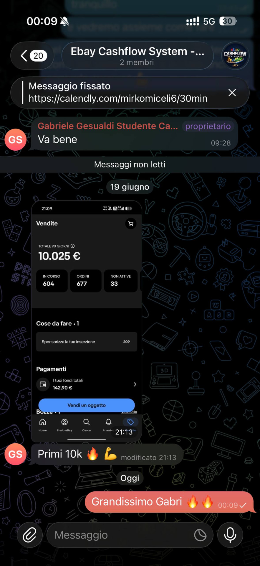 Screenshot testimonianza studente eBay Cashflow System teaser 3